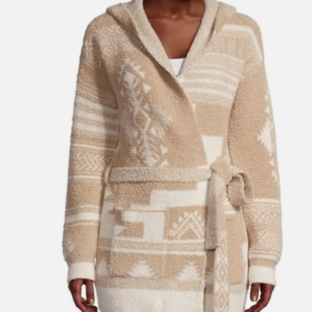 BAREFOOT DREAMS Womens Soft Camel Cream Cozychic Belted Cardigan (Size: L)